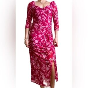 House of Harlow 1960 Pink Floral Mesh Ruched Midi Dress – Size S